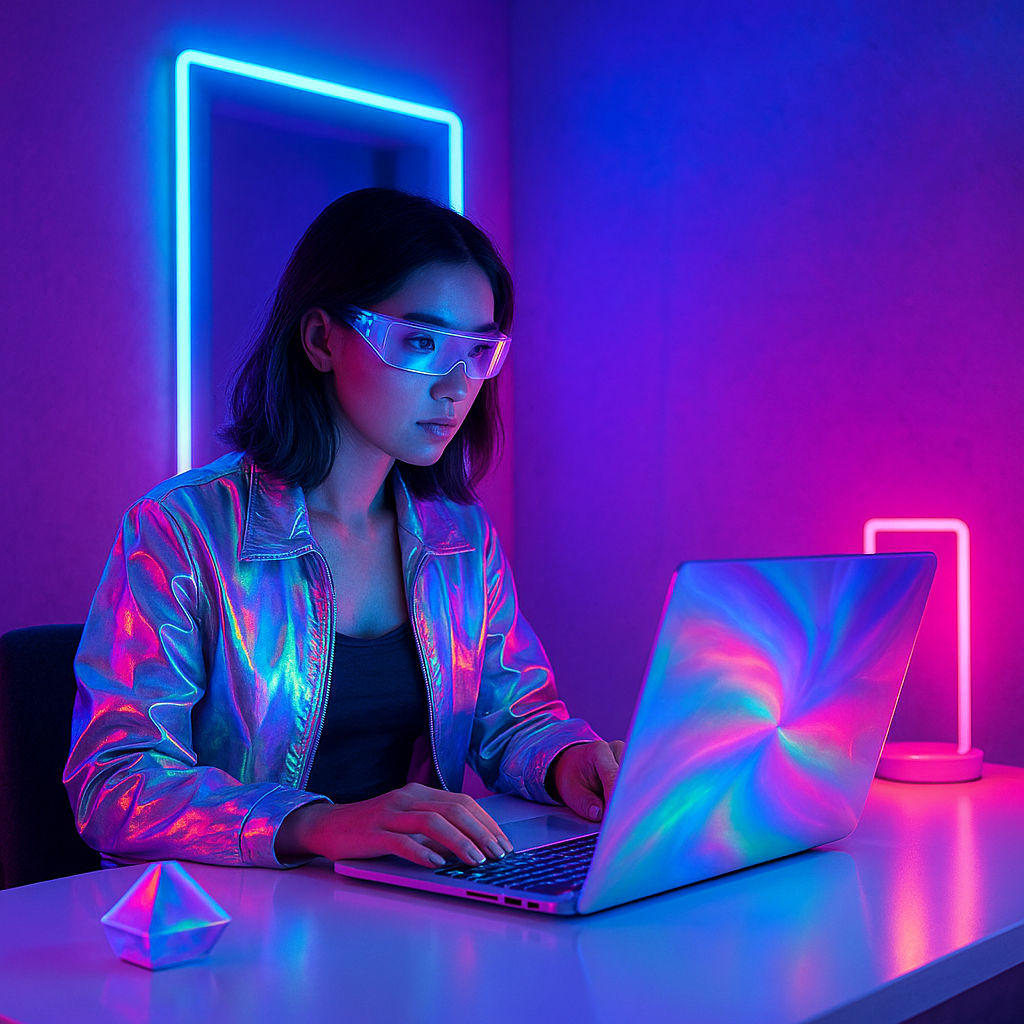 Illustration complémentaire de l’article sur L’esthétique holographique et néon : plonger dans le futur du design