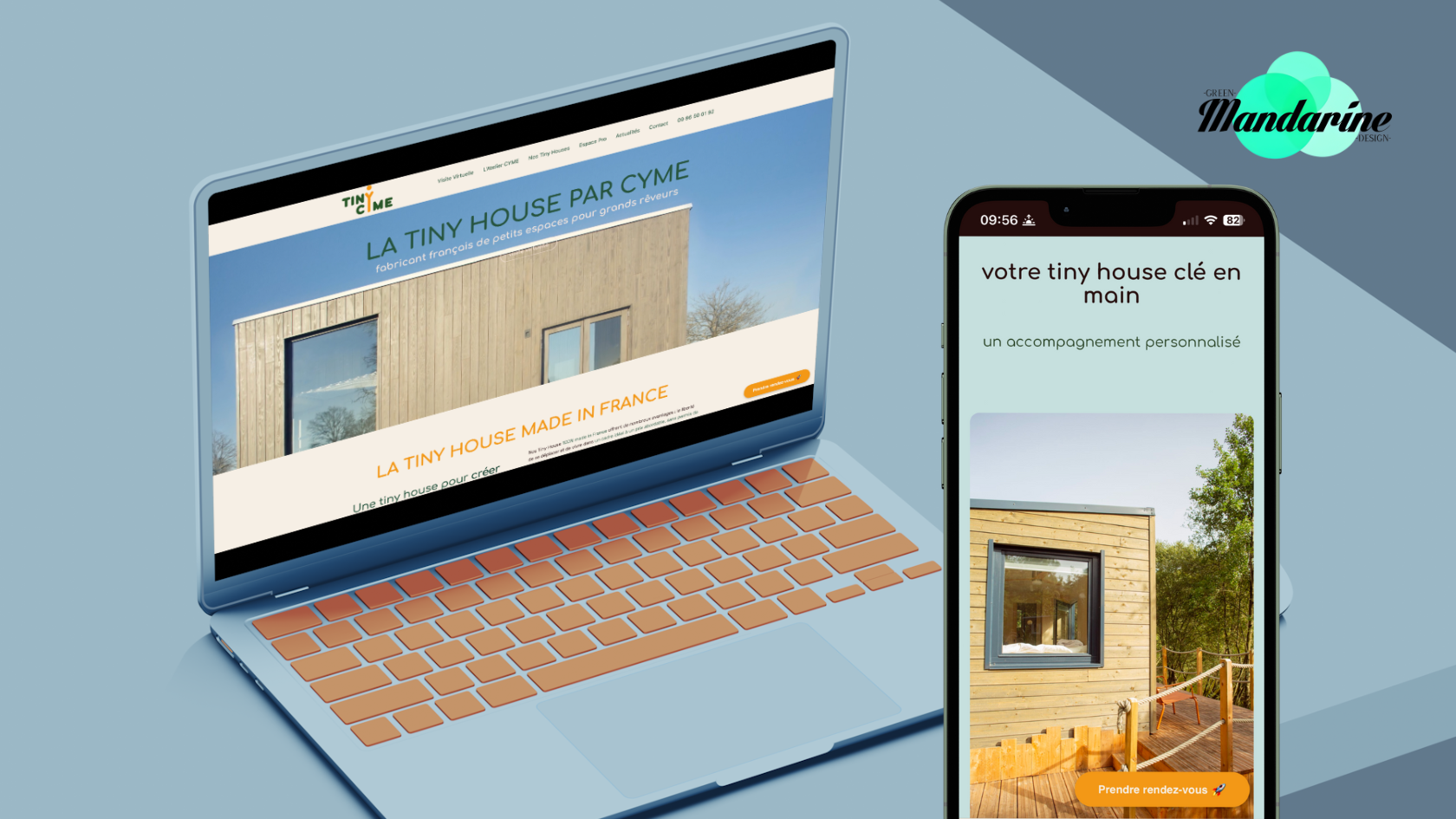 Mockup projet TINY HOUSE PAR CYME site web desktop et mobile - Green Mandarine