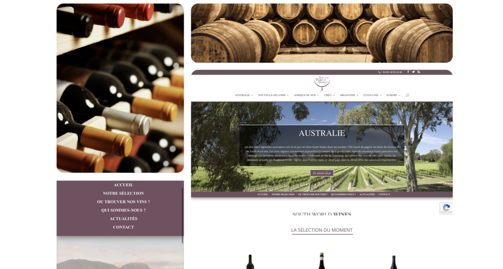 Projets création site web exemple SOUTH WORLD WINES - Green Mandarine