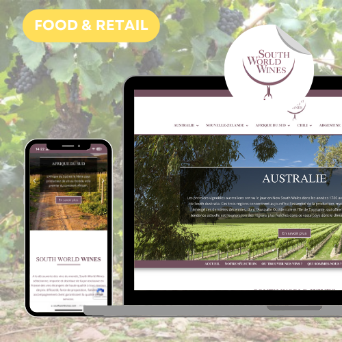 Mockup projet food et retailSOUTH WORLD WINES site web desktop et mobile - Green Mandarine