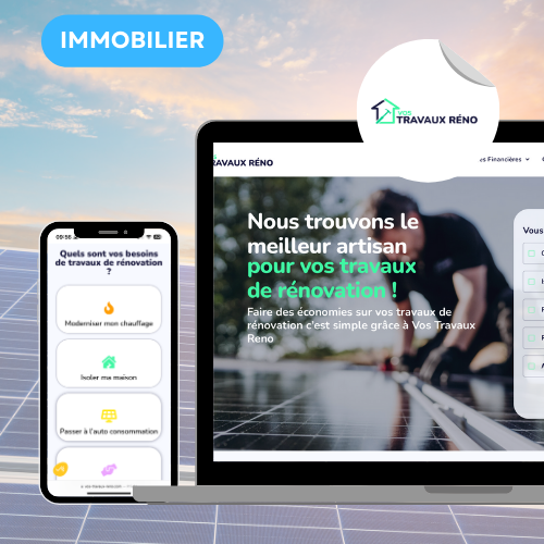 Mockup projet immobilier VOS TRAVAUX RÉNO site web desktop et mobile - Green Mandarine