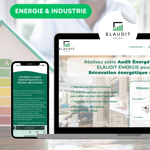 Mockup projet energie et industrie ELAUDIT site web desktop et mobile - Green Mandarine