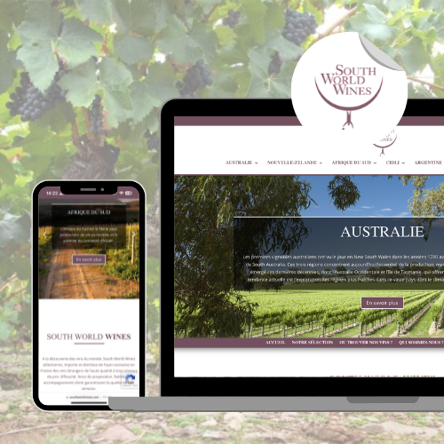 Mockup projet SOUTH WORLD WINES site web desktop et mobile - Green Mandarine
