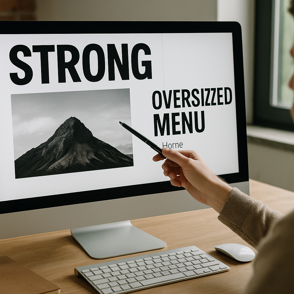 Illustration générée pour l’article : Analysez l’impact des typographies, images et menus surdimensionnés pour transmettre un message fort et clair