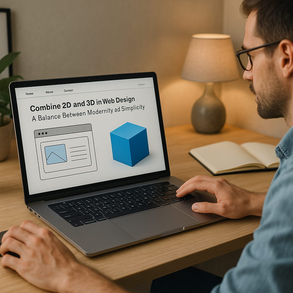 Illustration générée pour l’article : Combiner 2D et 3D dans le design web : équilibre entre modernité et simplicité