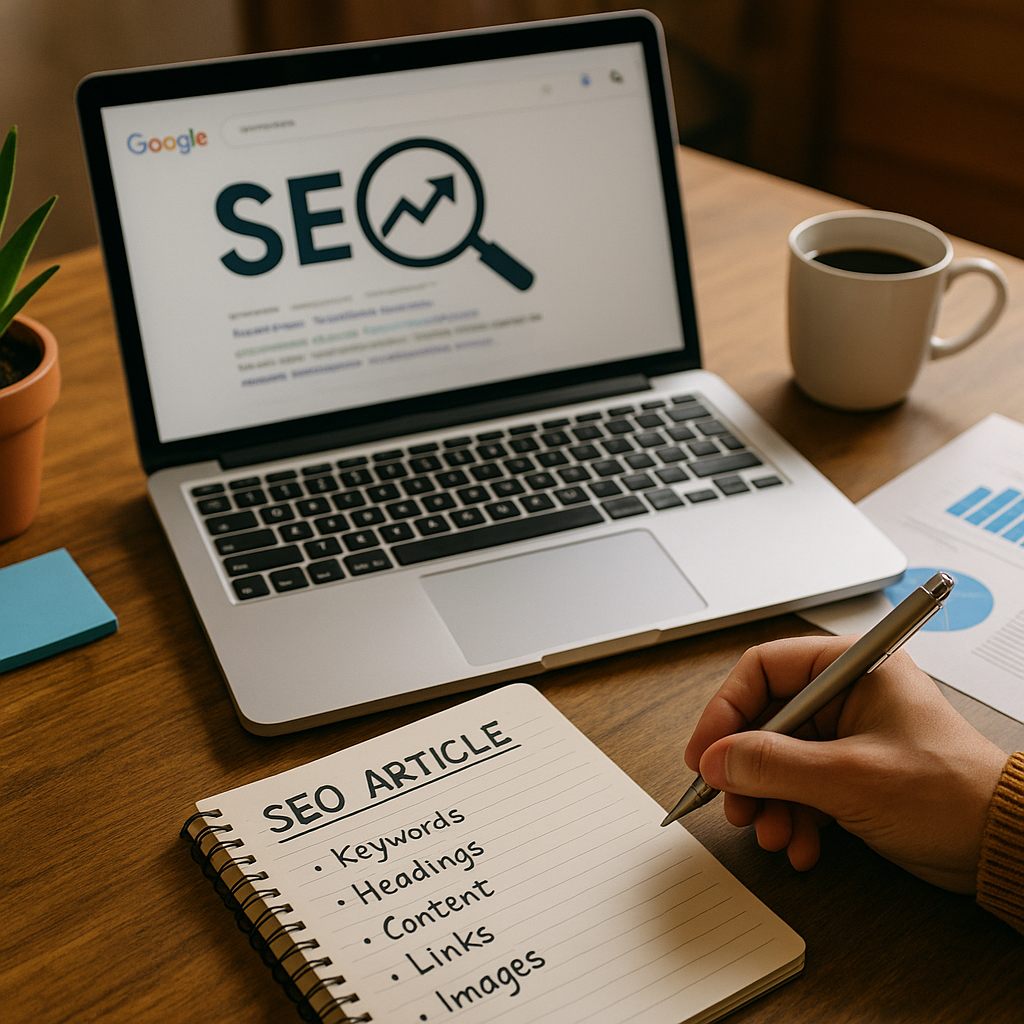 Illustration générée pour l’article : Comment rédiger un article SEO qui se positionne en 1ère page (exemples inclus)