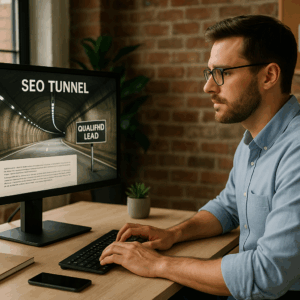 Illustration générée pour l’article : Le tunnel SEO parfait : de l’article au lead qualifié automatiquement