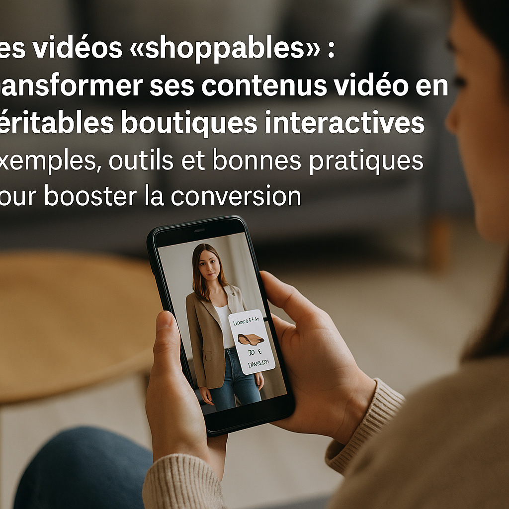 Illustration générée pour l’article : Les vidéos “shoppables” : transformer ses contenus vidéo en véritables boutiques interactives : Exemples, outils et bonnes pratiques pour booster la conversion