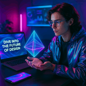 Illustration générée pour l’article : L’esthétique holographique et néon : plonger dans le futur du design
