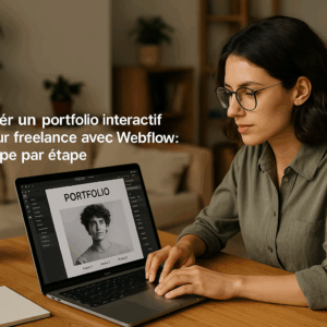 Illustration générée pour l’article : Créer un portfolio interactif pour freelance avec Webflow : étape par étape