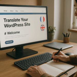 Illustration générée pour l’article : Traduire un site WordPress avec Polylang ou WPML