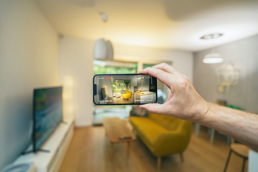 Agent immobilier filmant une visite immersive au smartphone